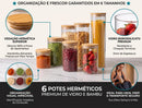 Kit 6 Potes de Vidro Herméticos com Tampa de Bambu | Villare Beleza