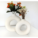 Kit 2 Vasos Nórdicos Modernos Donut em Cerâmica Branca fosca Decoração Decorativo Interior Design