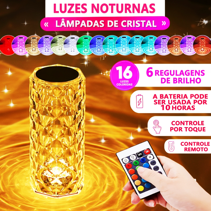 Luminária de Mesa de Cristal LED 16 Cores com Controle — Villare Beleza