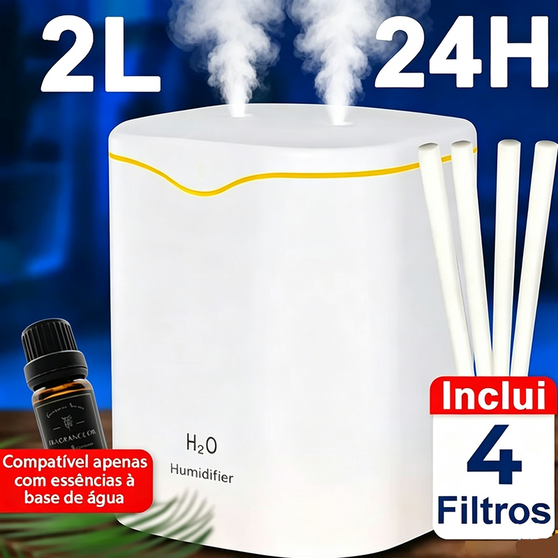 Umidificador De Ar E Aromatizador Grande 24H Com 2 Saídas De Ar 3 Em 1 Multifuncional Com LED