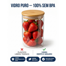 Kit Completo 6 Pote de Vidro Hermetico Tampa Madeira Bambu Organizador de Cozinha