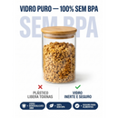 Kit Completo 6 Pote de Vidro Hermetico Tampa Madeira Bambu Organizador de Cozinha