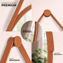 Espelho Redondo Decorativo Adnet Alça Couro Suporte 60cm Sala Quarto Banheiro