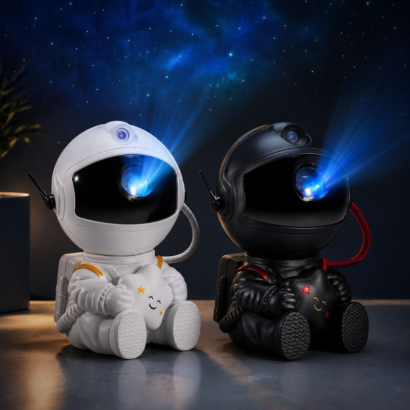 Mini Projetor Astronauta Galáxia Luz Noturna Estrela LED Decoração Quarto Infantil USB Rotação 360°