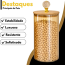 Pote Herméticos de Vidro Canelado Âmbar Tampa Bambu Luxo P/ Mantimentos C/ Vedação