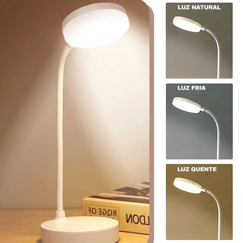 Luminária De Mesa LED Recarregável Com Luz Proteção Olho Usb Abajur Para Quarto Dormitório